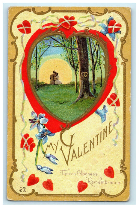 1914 Valentine Sweet Couple In The Tree Embossed Middletown Maryland MD Postcard