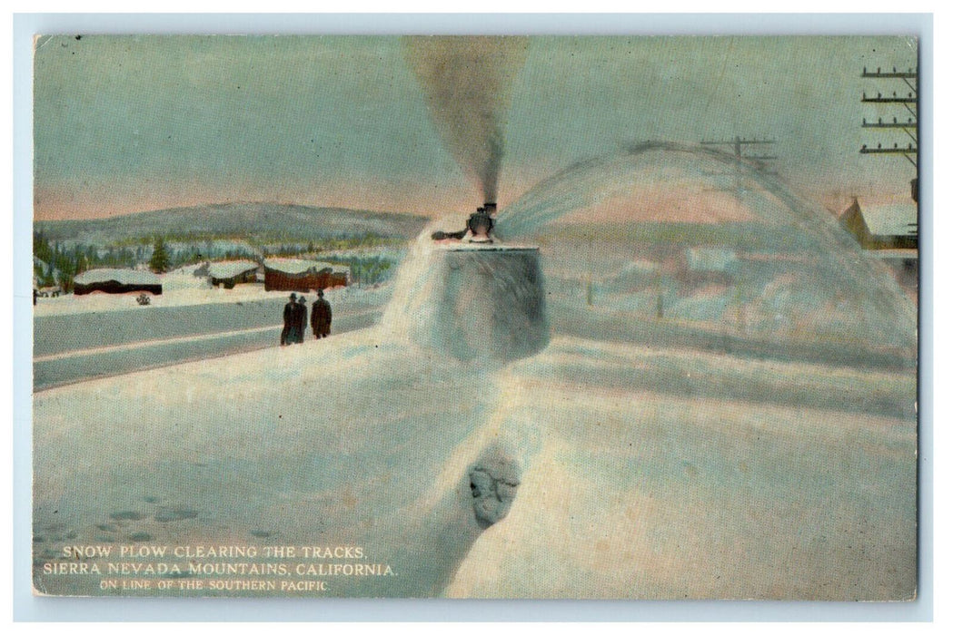 c1910 Snow Plow Clearing The Tracks, Sierra Nevada Mountains CA Postcard