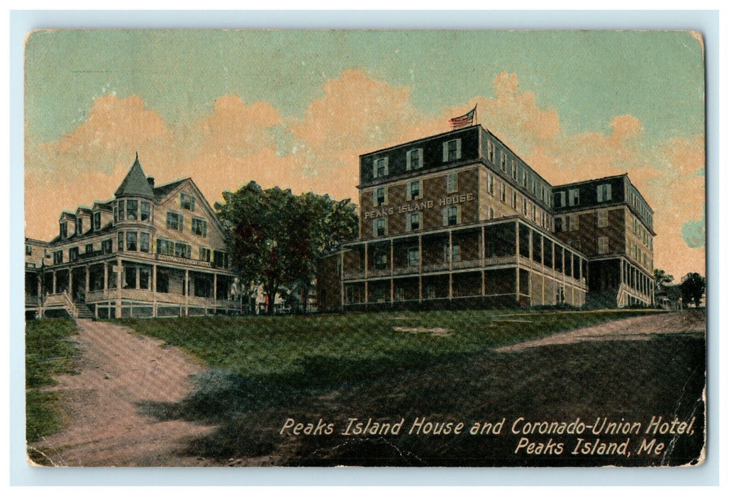 1911 Peaks Island House Coronado Union Hotel Maine ME Antique Postcard