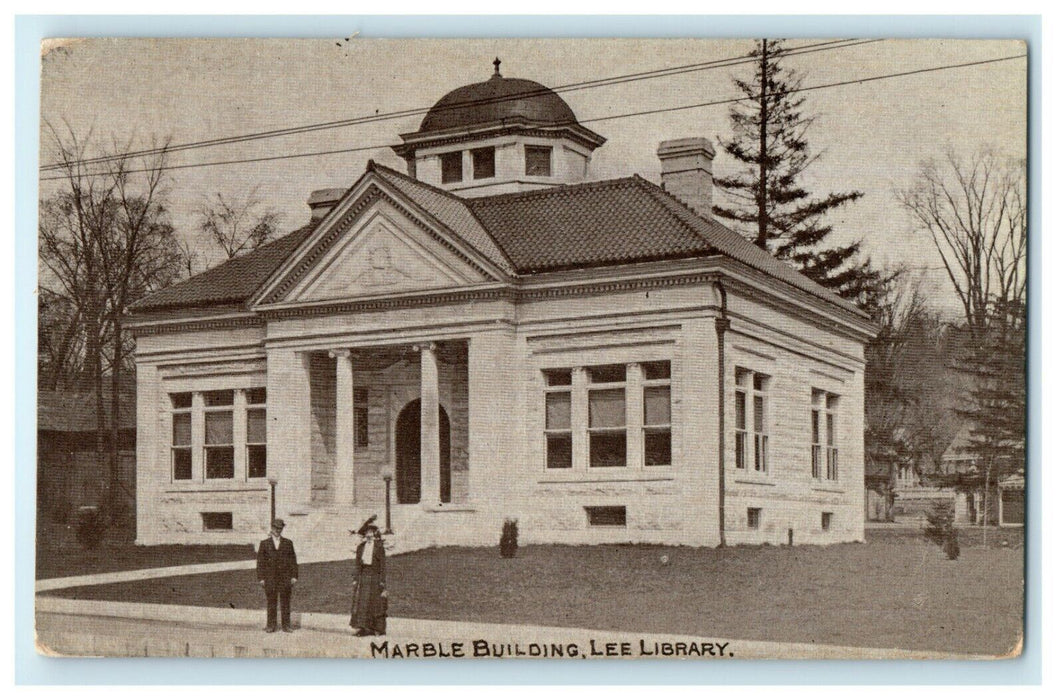 1912 Marble Building, Lee Library, Lee Massachusetts Antique Postcard