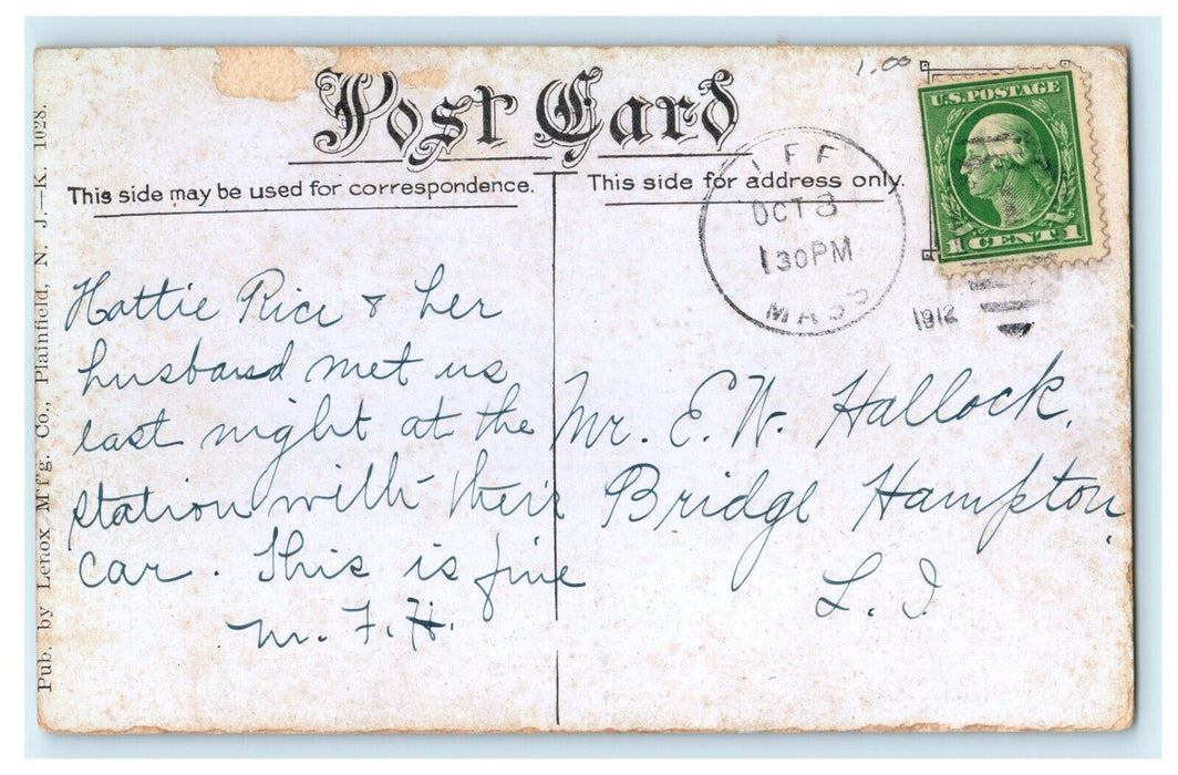 1912 Marble Building, Lee Library, Lee Massachusetts Antique Postcard