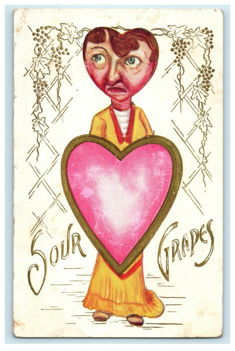 1910 Sour Grapes Old Woman Heart Valentines Carson Nevada VA Postcard