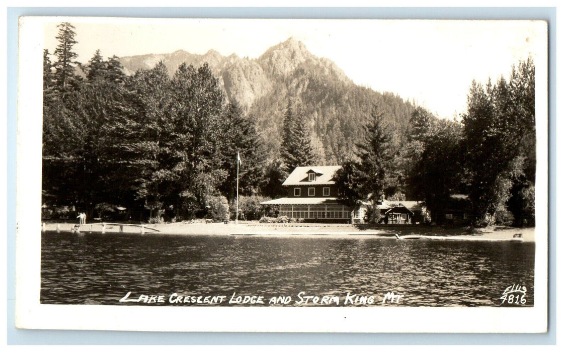 c1940's Lake Crescent Lodge And Storm King MT. WA RPPC Photo Ellis Postcard