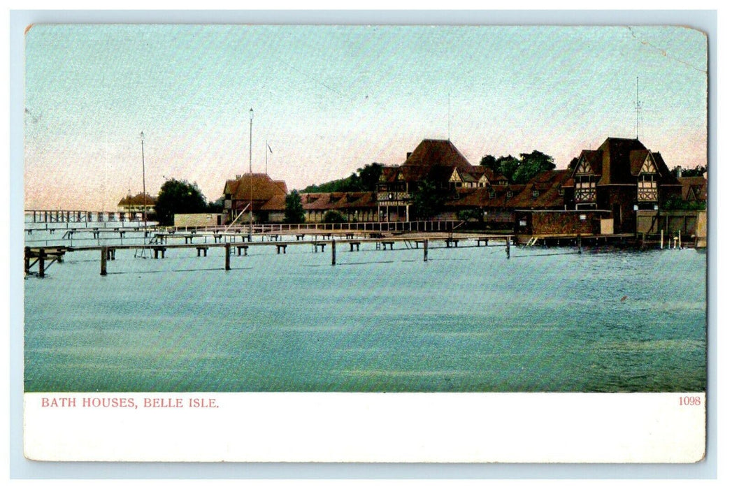 1906 Bath Houses, Belle Isle, Detroit Michigan MI Antique Unposted Postcard