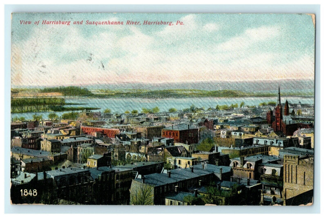 1907 View of Susquenhanna River, Harrisburg Pennsylvania PA Posted Postcard