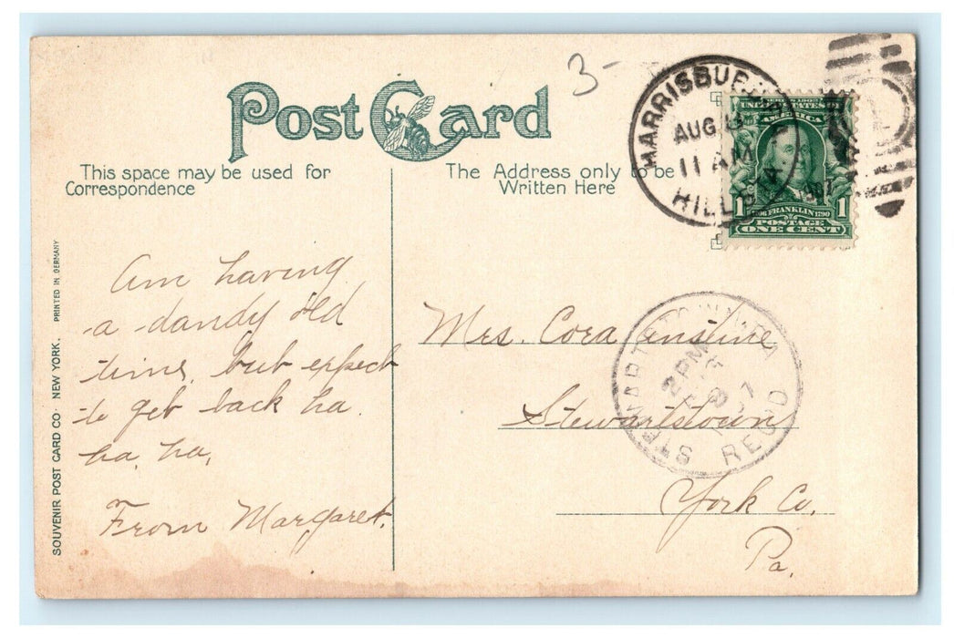 1907 View of Susquenhanna River, Harrisburg Pennsylvania PA Posted Postcard