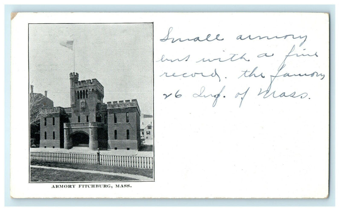 1901 US Flag on top of Armory Fitchburg, Massachusetts MA Unposted Postcard