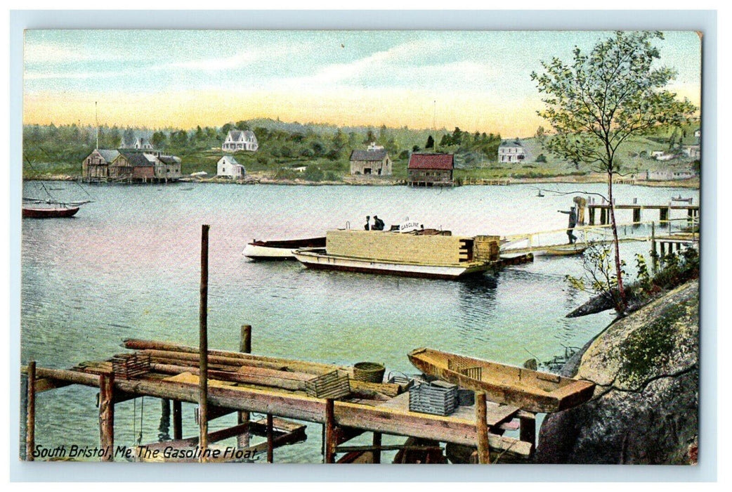 1915 The Gasoline Float, South Bristol Maine Antique Unposted Postcard