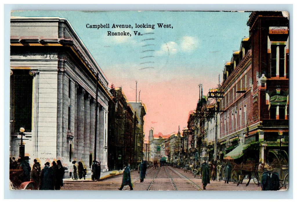 1917 Campbell Avenue Looking West Roanoke Virginia VA Antique Postcard