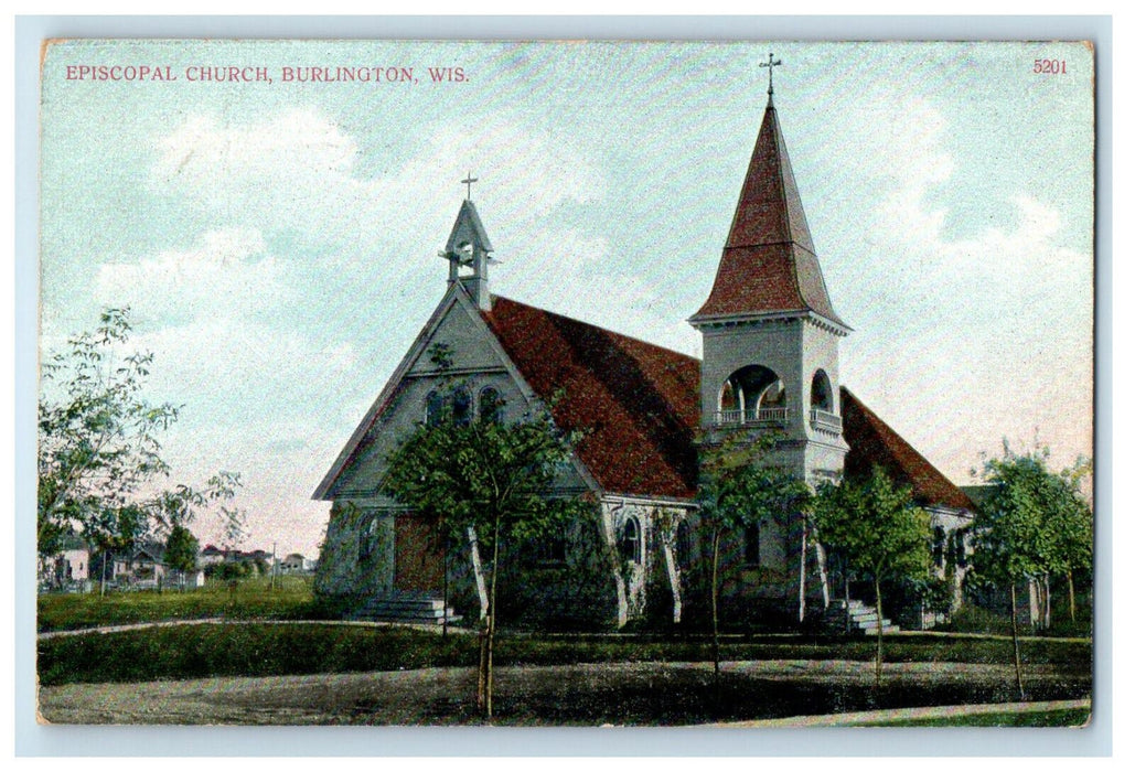 c1910 Episcopal Church Burlington Wisconsin WI Antique Posted Postcard