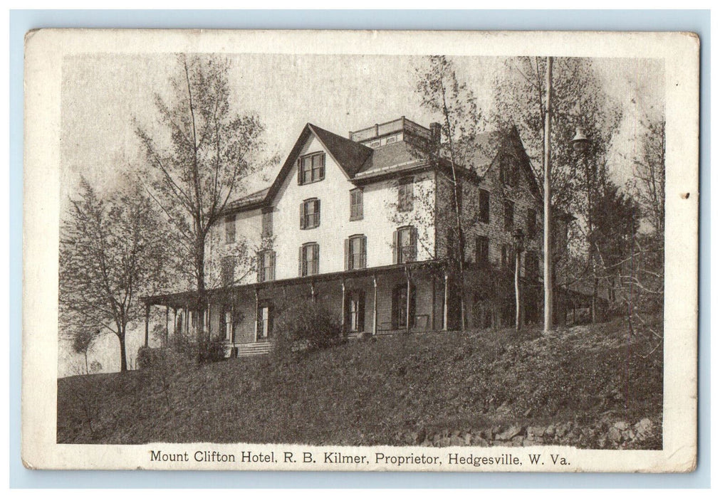 1909 Mount Clifton Hotel Hedgesville WV NY & Grafton RPO Posted Postcard