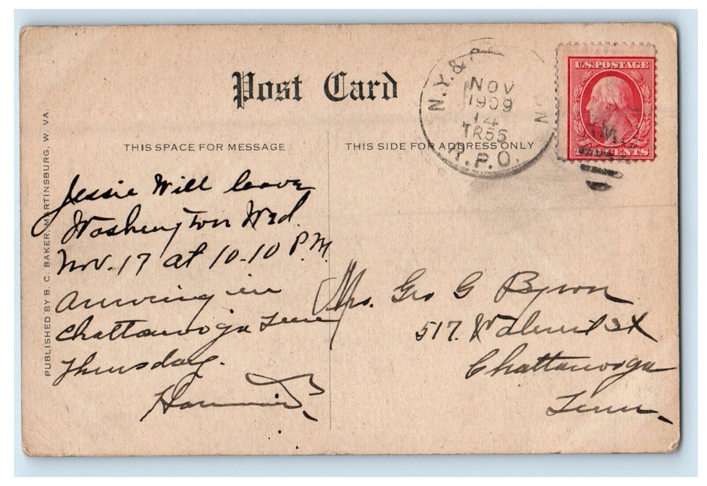 1909 Mount Clifton Hotel Hedgesville WV NY & Grafton RPO Posted Postcard