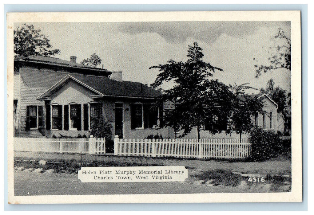 c1940 Helen Platt Murphy Memorial Library Charles Town West Virginia WV Postcard