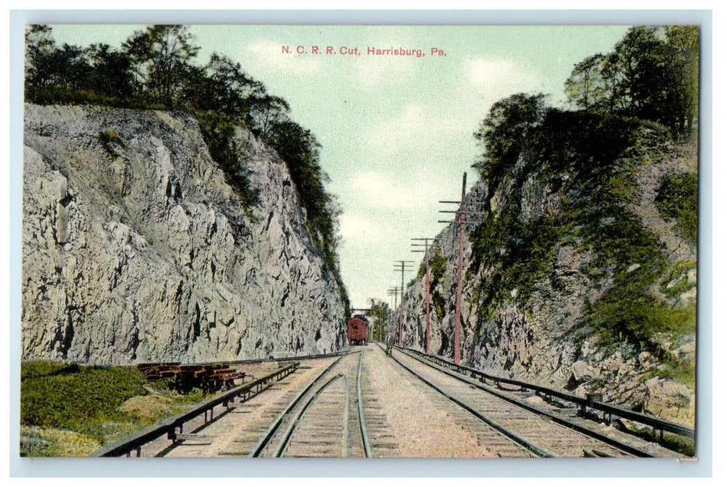 c1910's N.C.R.R. Railroad Train Cut Harrisburg Pennsylvania PA Antique Postcard