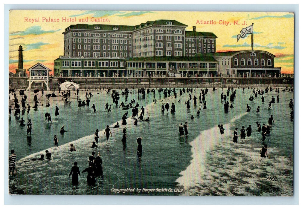 1911 Royal Palace Hotel and Casino Atlantic New Jersey NJ Posted Postcard