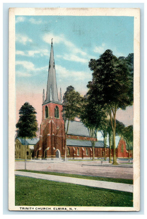 c1920s View from Road, Trinity Church Elmira New York NY Unposted Postcard