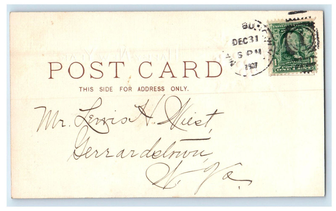 1907 Happy New Year, Cherry Tree Inwood West Virginia WV Embossed Postcard