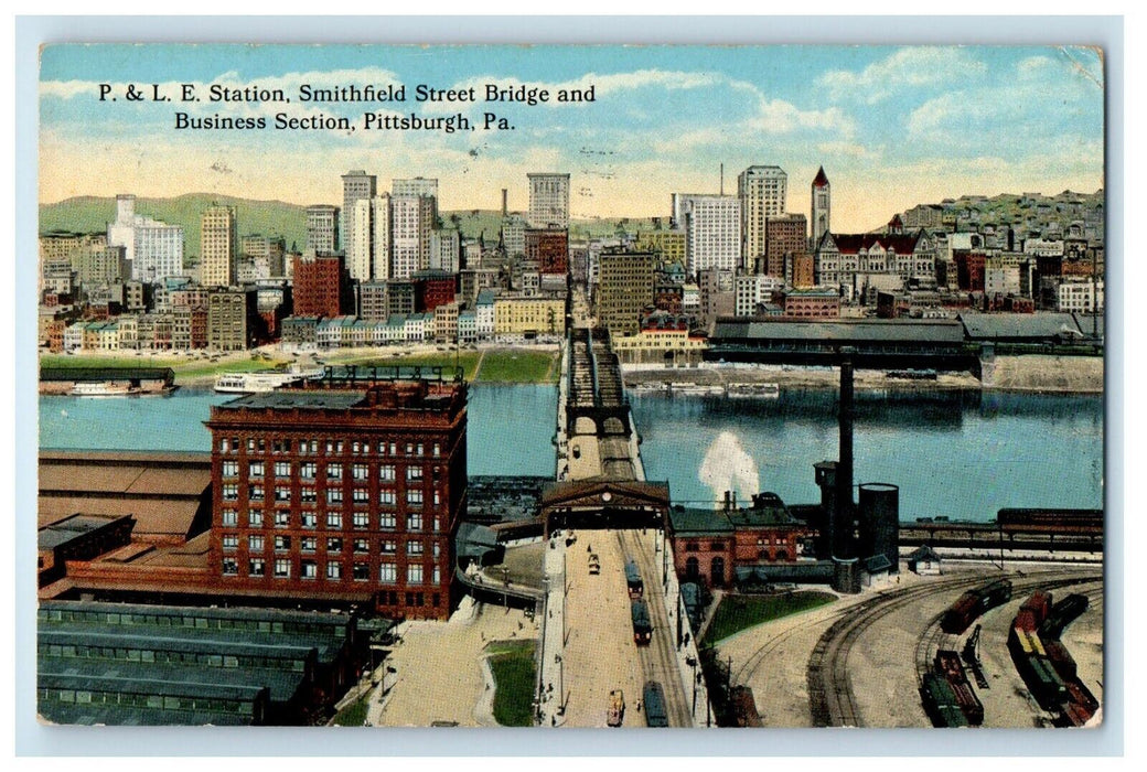 1916 P & L.E. Station Smithfield Business Section Pittsburg PA Antique Postcard