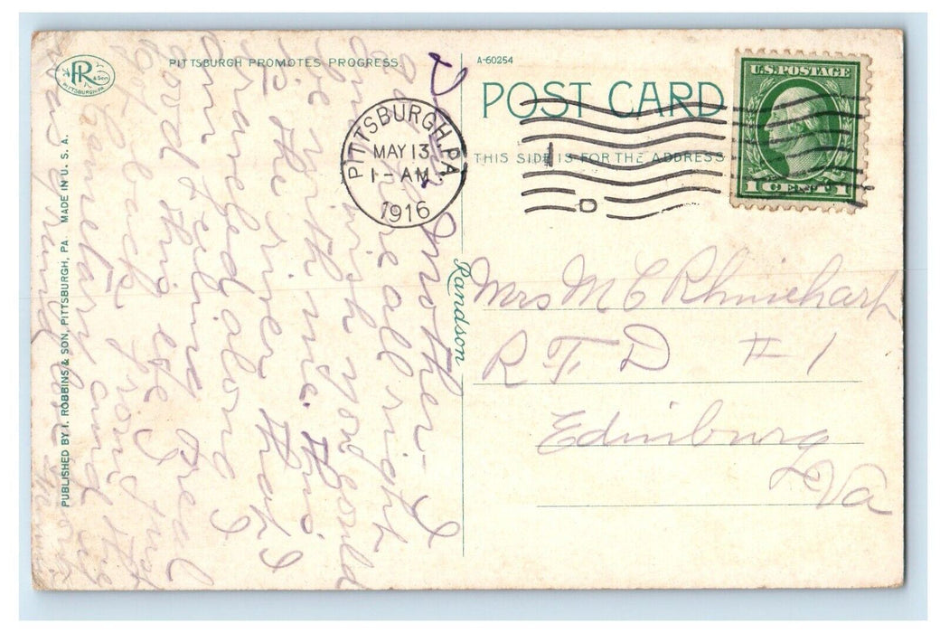 1916 P & L.E. Station Smithfield Business Section Pittsburg PA Antique Postcard