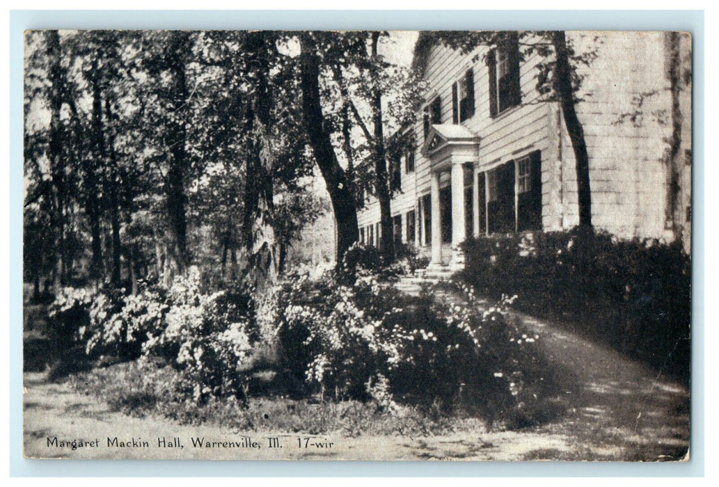 1916 Margaret Mackin Hall, Warrenville, Illinois IL 17-wir Antique Postcard