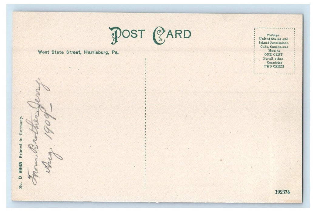 1909 West State Street Snow Winter Harrisburg Pennsylvania PA Antique Postcard