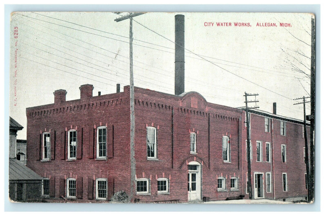 1912 City Water Works, Allegan Michigan MI Antique Posted Postcard