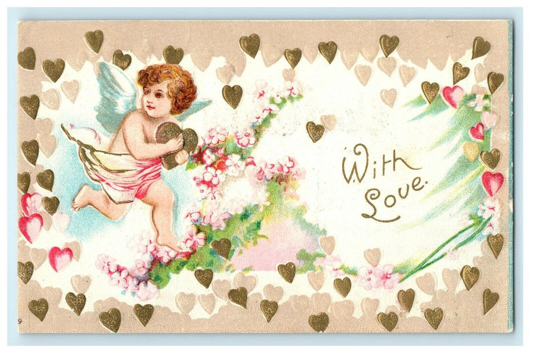 Valentine Cupid Angel Holding Heart Clapsaddle (?) Embossed Postcard