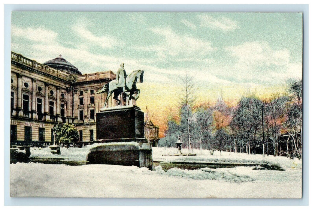 1909 Monument Of General Hartranft Capitol Park Snow Harrisburg PA Postcard