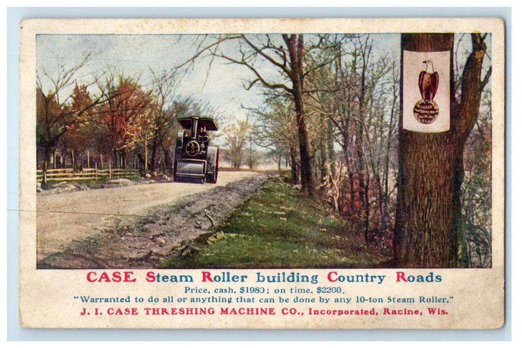 c1910 Road View, JI Case Threshing Machine Co. Incorporated Racine WI Postcard