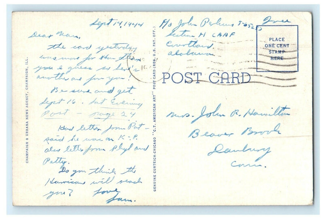 c1940's Men's Residence Hall University Of Illinois Champaign Urbana IL Postcard