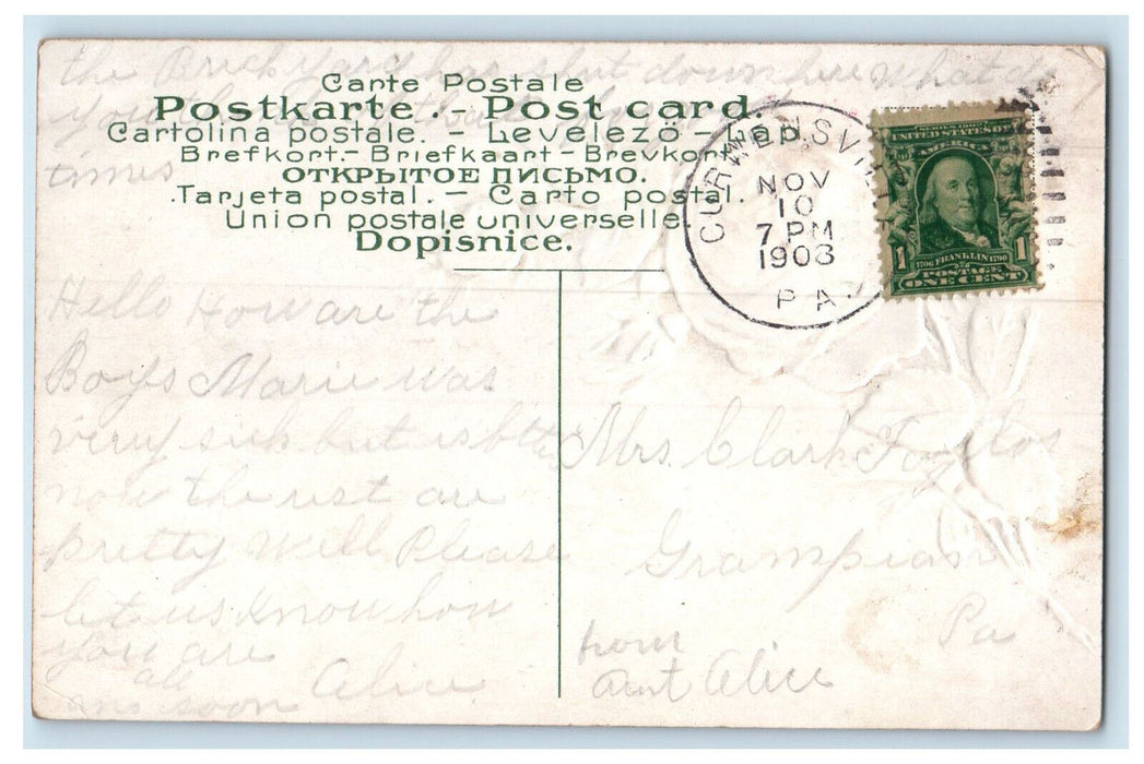 1908 Red Rose, Greetings from Curwensville PA Antique Posted Postcard