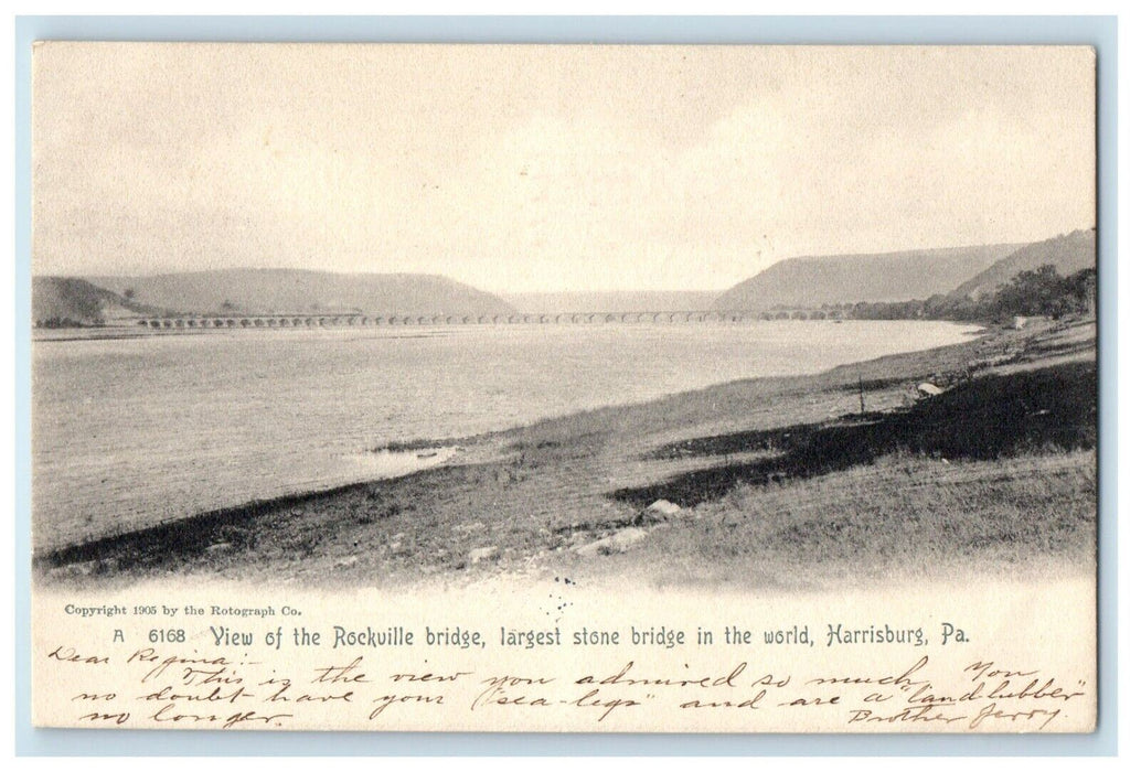 1905 View Of The Rockville Bridge Largest Stone Bridge Harrisburg PA Postcard