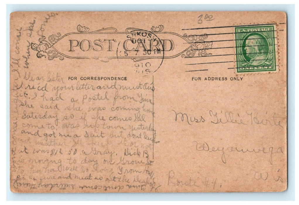 1909 St. Vincent's Church, Oshkosh, Wisconsin WI Antique Postcard