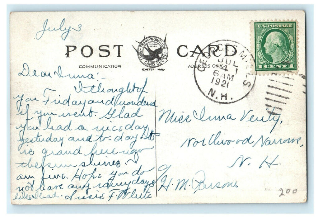 1921 Newbury in the Distance, Lake Sunapee, New Hampshire NH Postcard