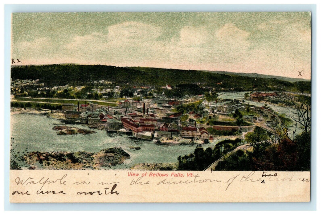 1905 View of Buildings in Bellows Falls, Vermont VT Antique Postcard