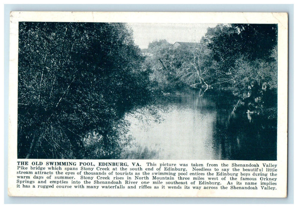 1925 The Old Swimming Pool Edinburg Virginia VA Posted Antique Postcard