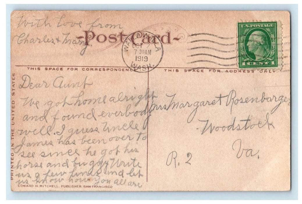 1919 Central Christian Church & Spanish American War Monument WA Postcard