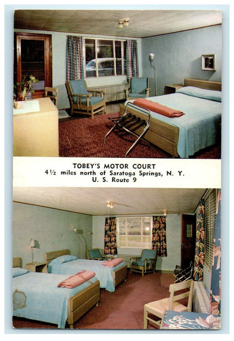 Tobey's Motor Court Interior Room View Saratoga Spring New York NY Postcard