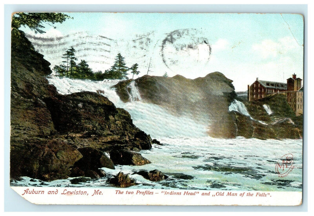 1906 Old Man of the Falls, Auburn and Lewiston, Maine ME Postcard