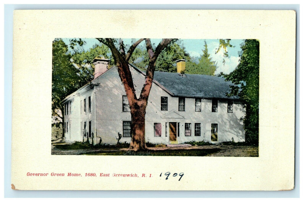 1909 Governor Green Home, East Greenwich Rhode Island RI Antique Postcard
