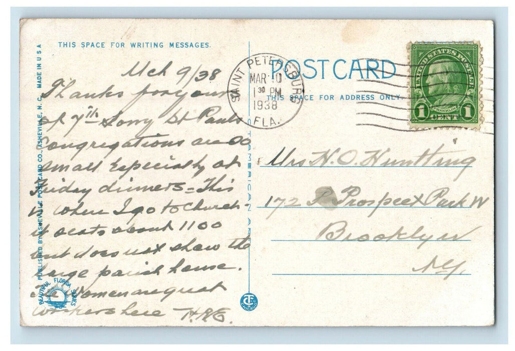 1938 St. Peter Episcopal Church, St. Petersburg Florida FL Postcard