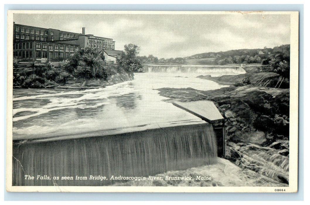 1923 The Falls, Androscoggin River, Brunswick Maine ME Vintage Postcard