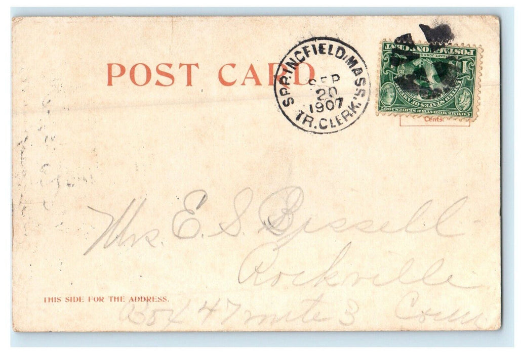1907 View Of Main Street Trolley Springfield Massachusetts MA Antique Postcard