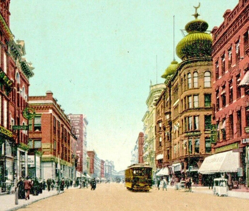 1907 View Of Main Street Trolley Springfield Massachusetts MA Antique Postcard