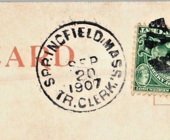 1907 View Of Main Street Trolley Springfield Massachusetts MA Antique Postcard