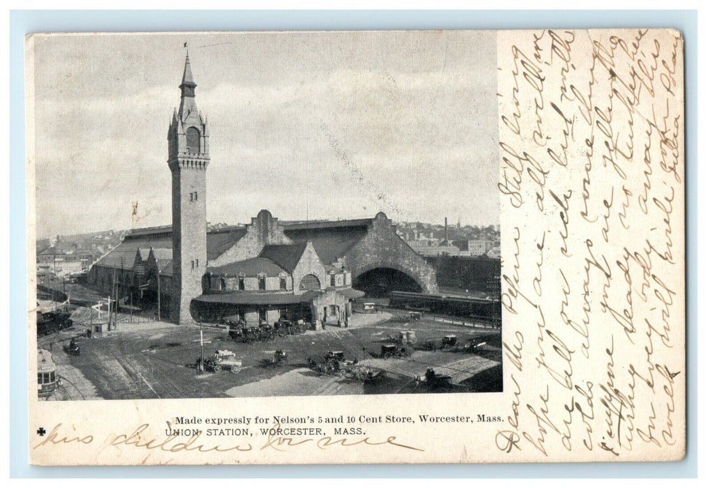 1907 Union Station Worcester Massachusetts MA Antique Postcard