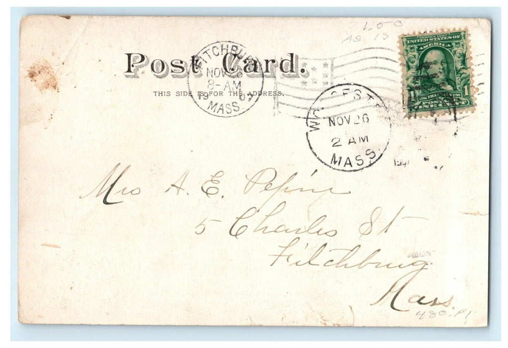 1907 Union Station Worcester Massachusetts MA Antique Postcard