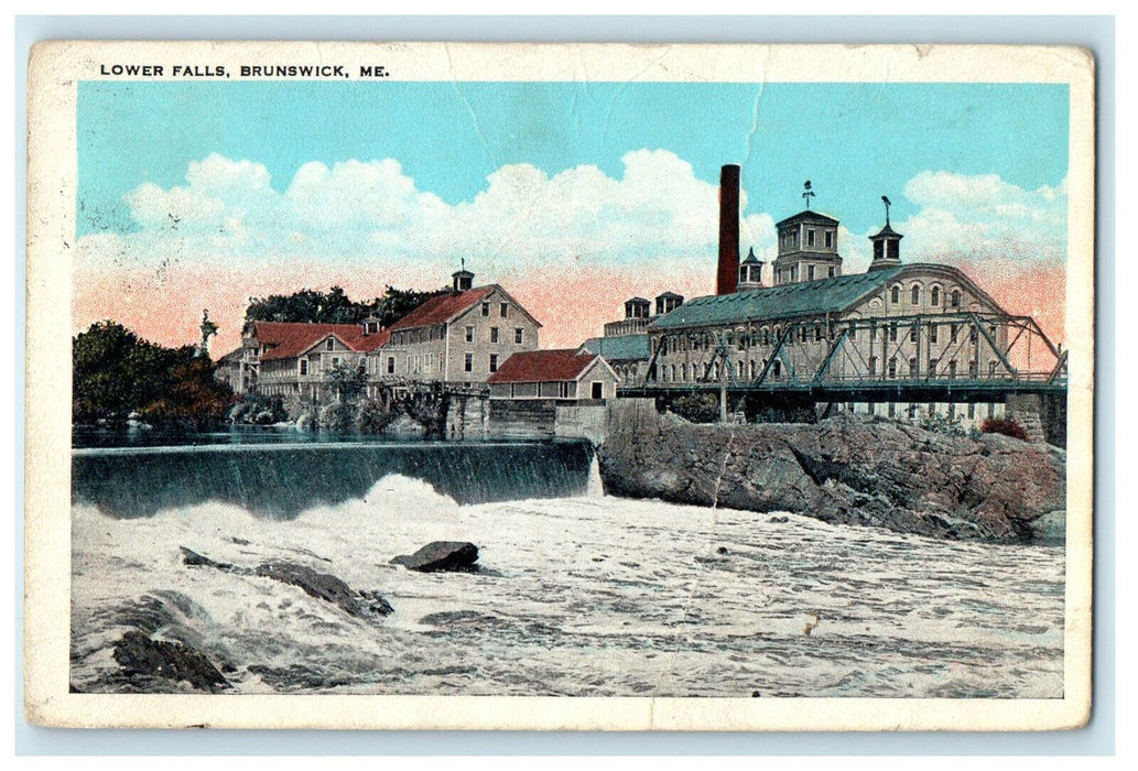 1980 Lower Falls, Brunswick, Maine ME Vintage Posted Postcard