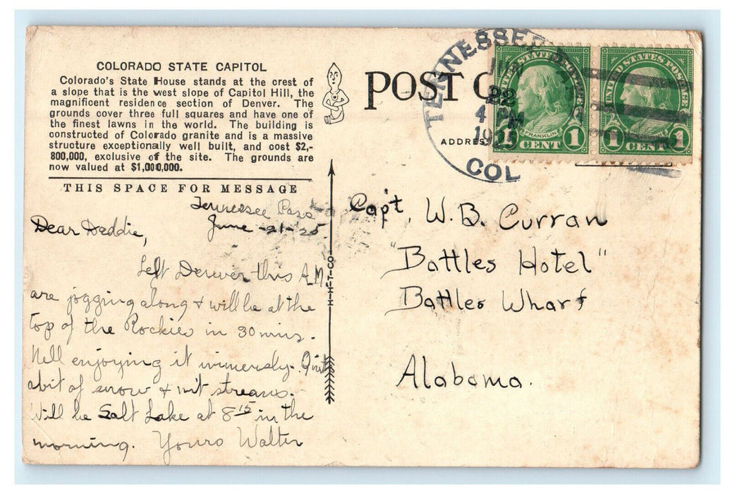 1925 State Capitol and Grounds, Denver CO Tennesee Pass Colorado CO Postcard