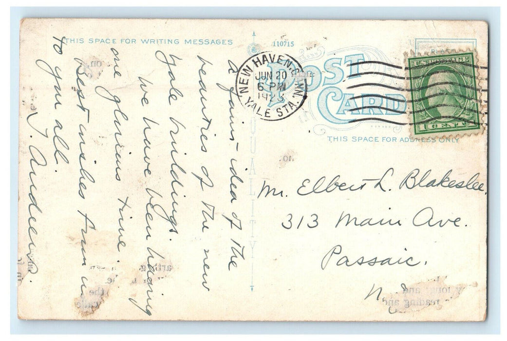 1923 Harkness Tower from Library Street New Haven Connecticut CT Postcard